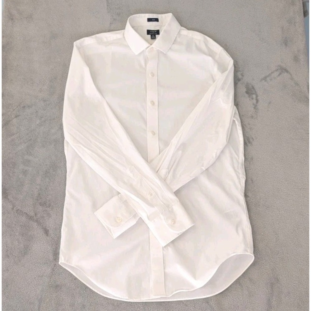 J Crew Men's Dress Shirt Medium Slim White Long Sleeve Wrinkle Free Button Up